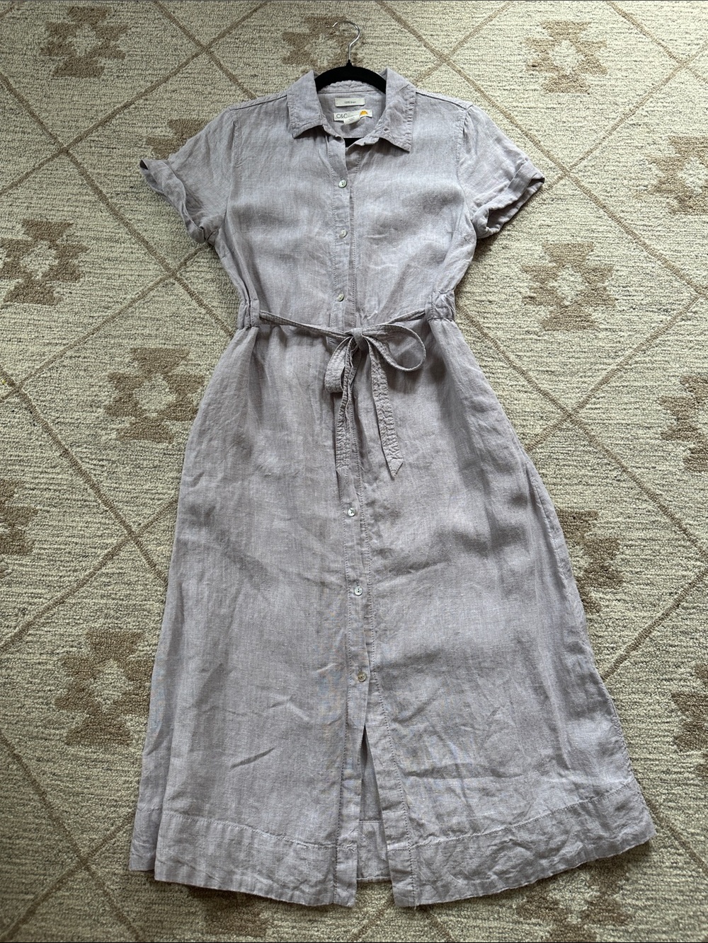 C&C California Linen Shirt Dress with Tie Waist